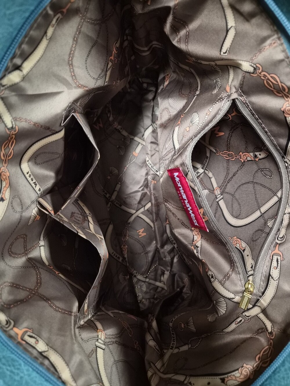 Montana West Blue Faux Leather Zip Tote Bag w/ Matching Wristlet Large Shoulder - Picture 6 of 6